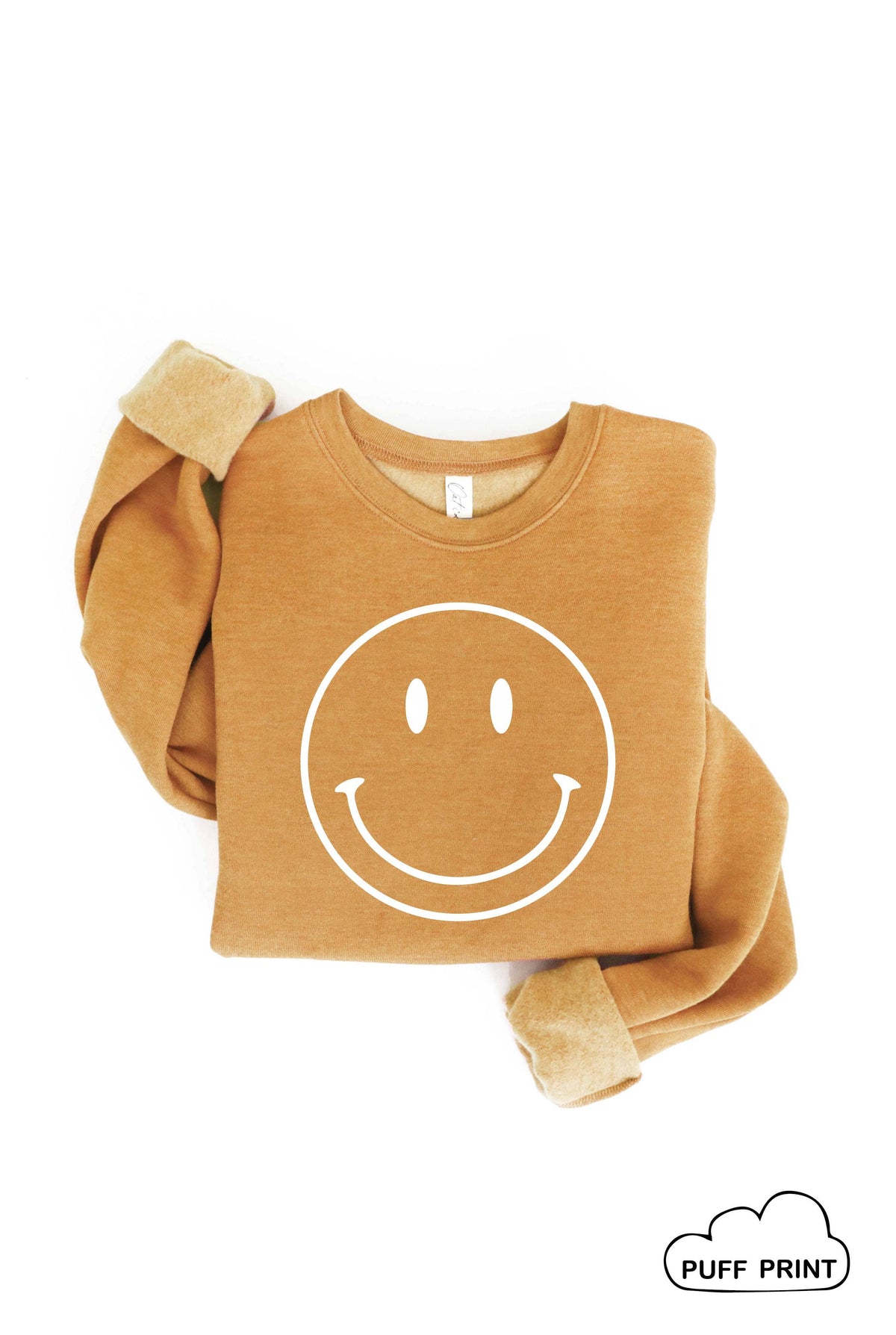 SMILEY FACE Puff Print Graphic Sweatshirt: HEATHER ROYAL blue/ M