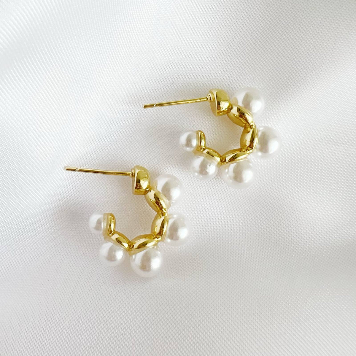 Sea Isle Pearl Beaded Hoops Earrings Gold Filled