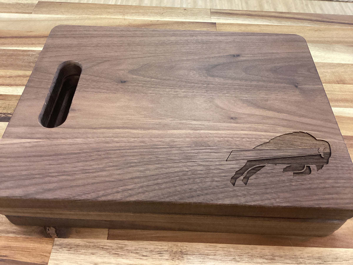 Walnut cutting/charcuterie board, Bills & Rochester flower symbol