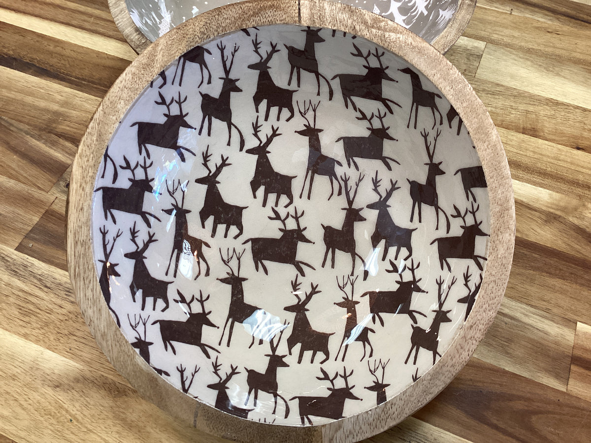 Reindeer enameled mango wood bowl