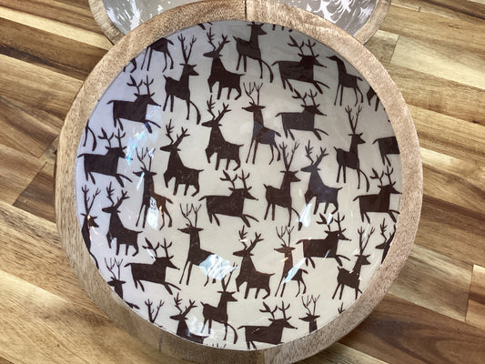 Reindeer enameled mango wood bowl