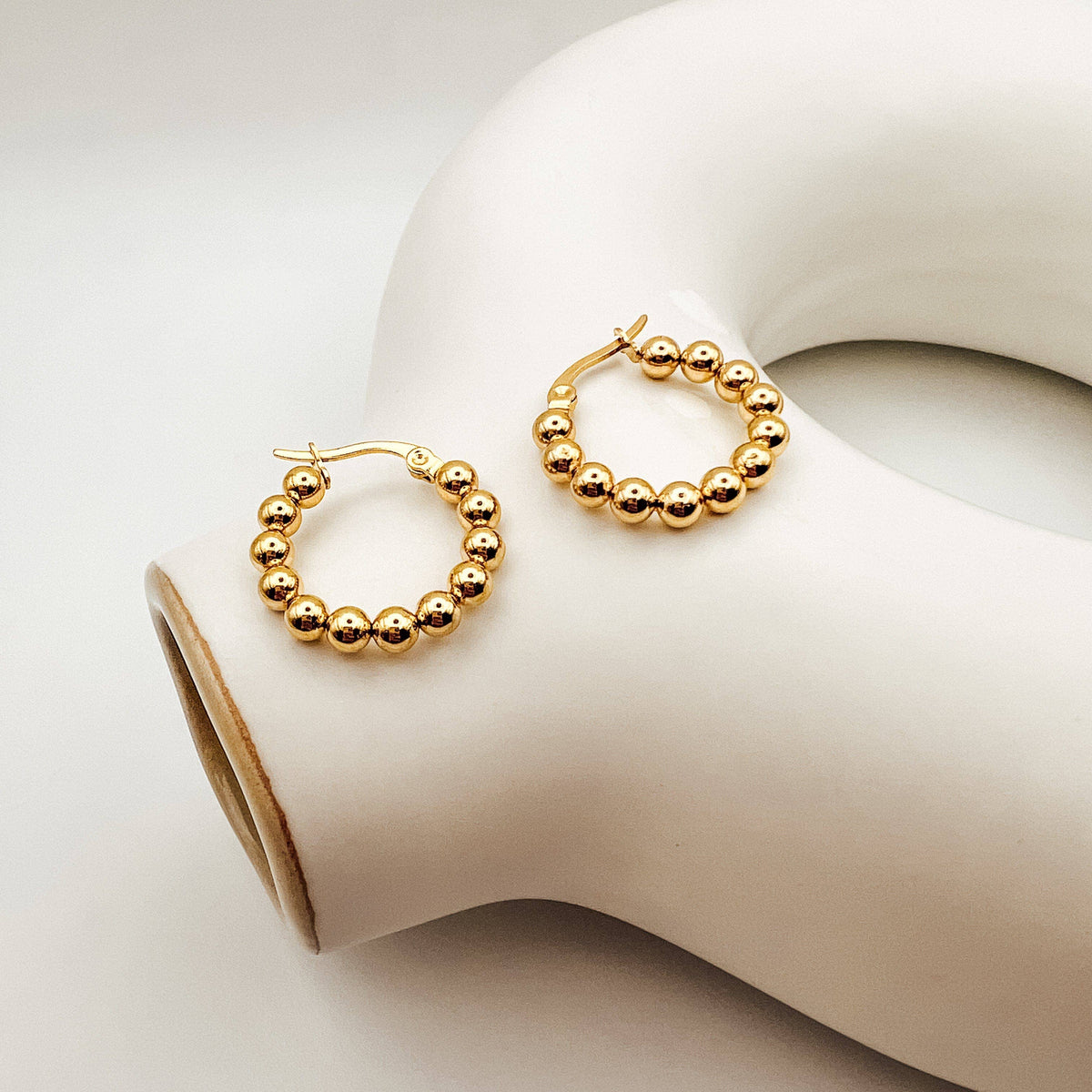 Beaded Gold Hoop Earrings, 18K Gold
