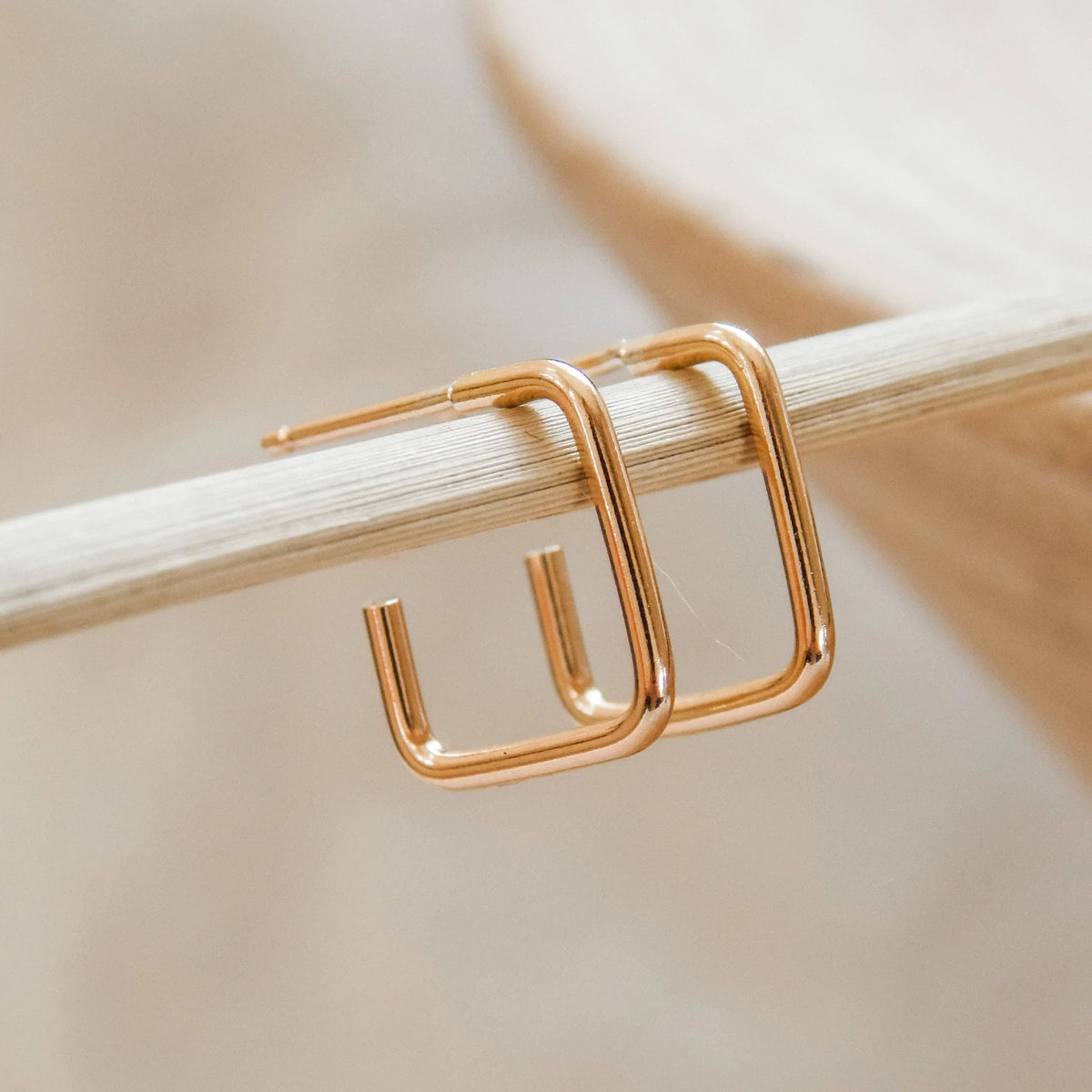 Square Hoop Stud Earrings | 14k Gold Fill & Sterling Silver: Silver