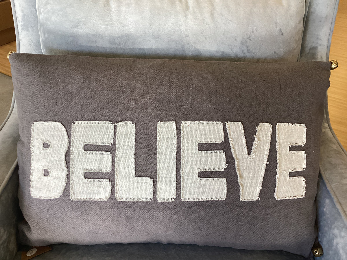 Believe pillow with bells
