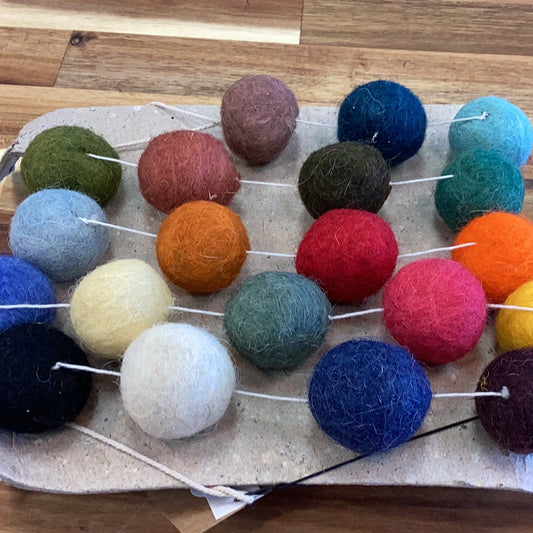 72” wool felt ball garland…multi color