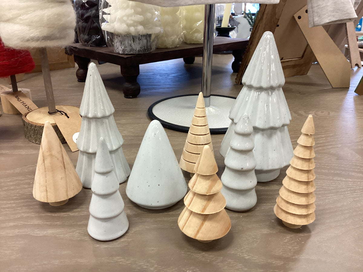 Stoneware and wood tree village