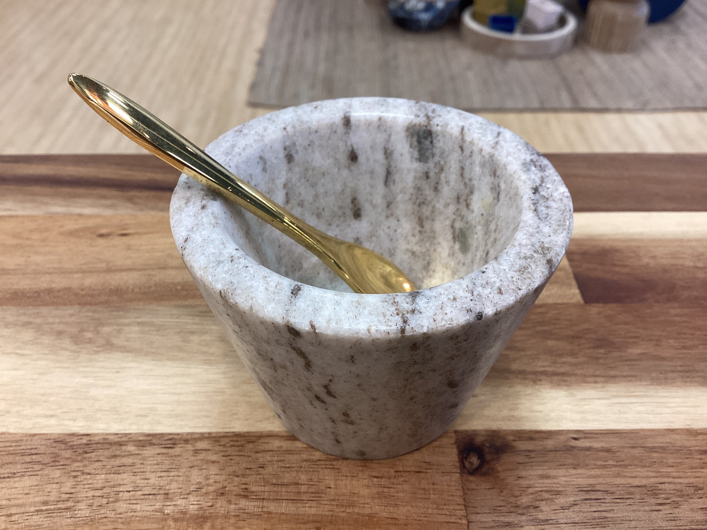 Marble bowl w/brass spoon 3 colors