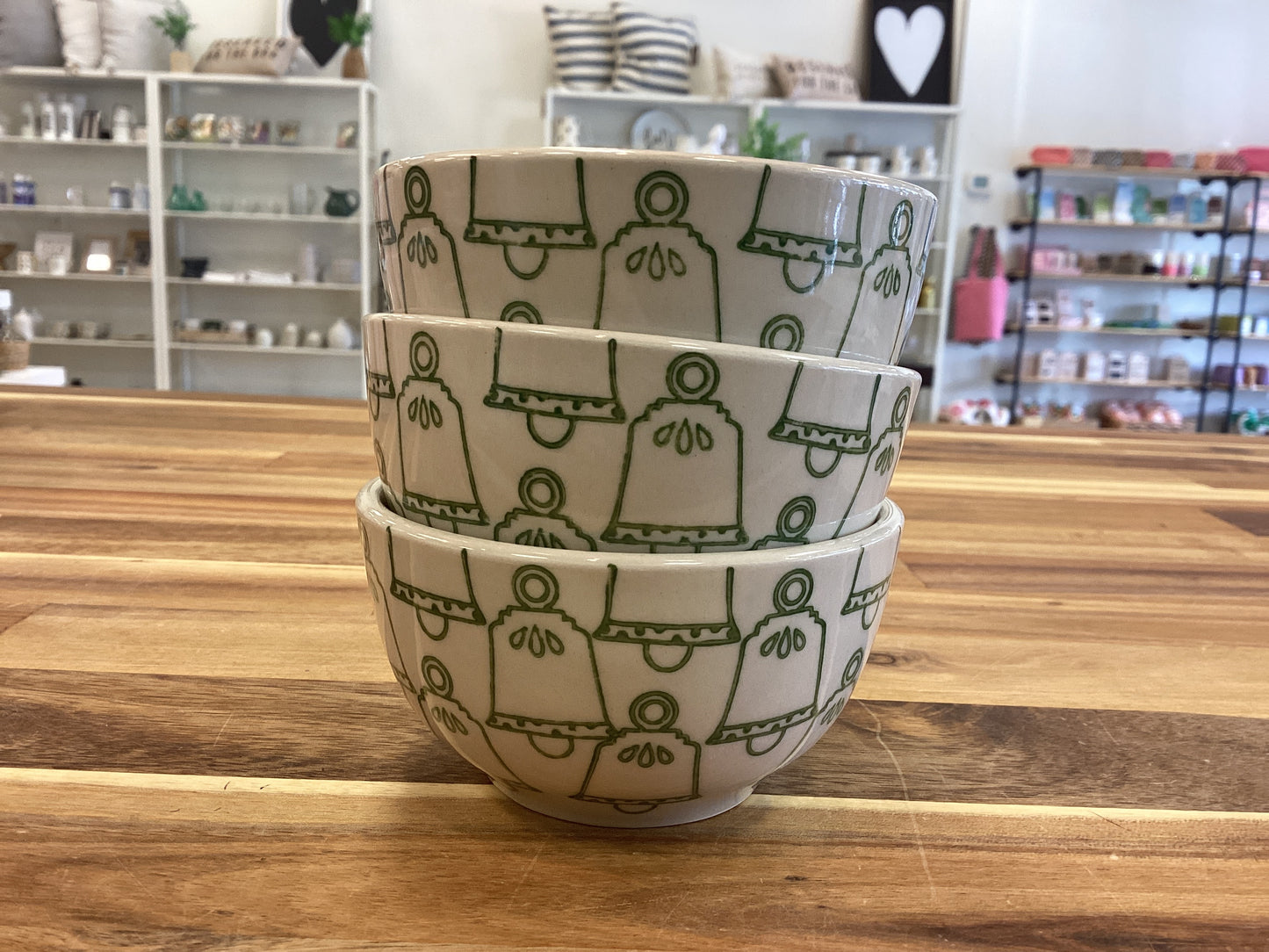 Stoneware bowl with green bells