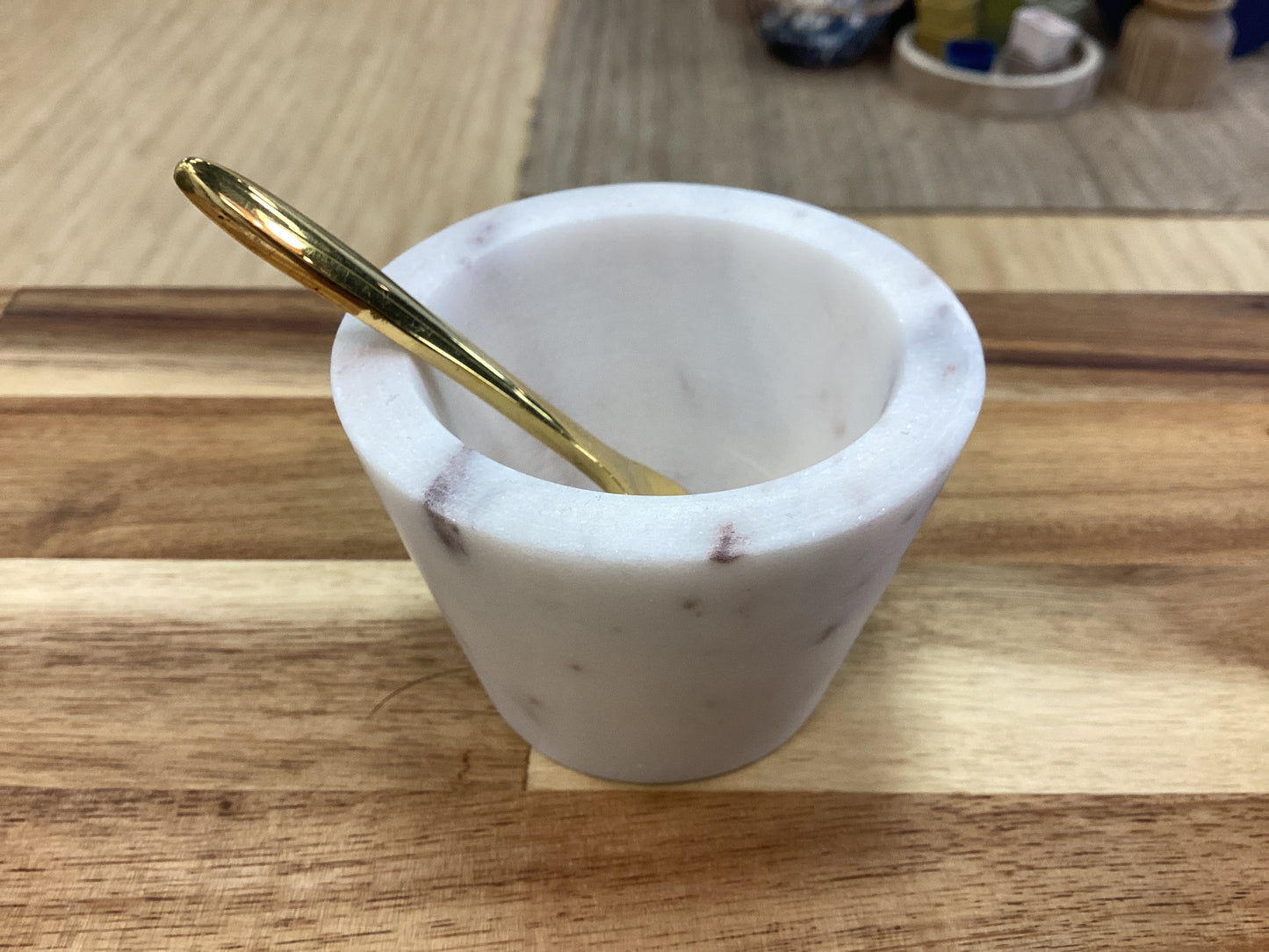Marble bowl w/brass spoon 3 colors