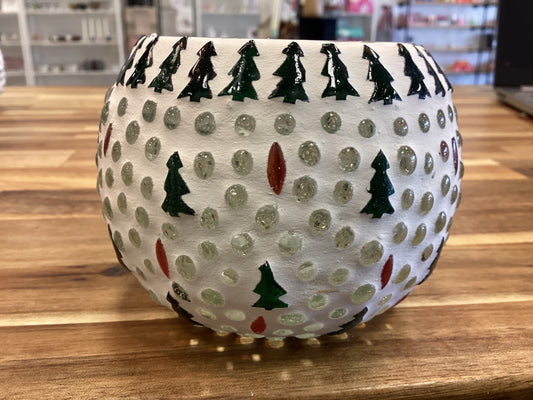 Glass mosaic votive holder with trees