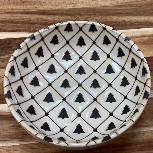 5” round stoneware bowl with tree pattern