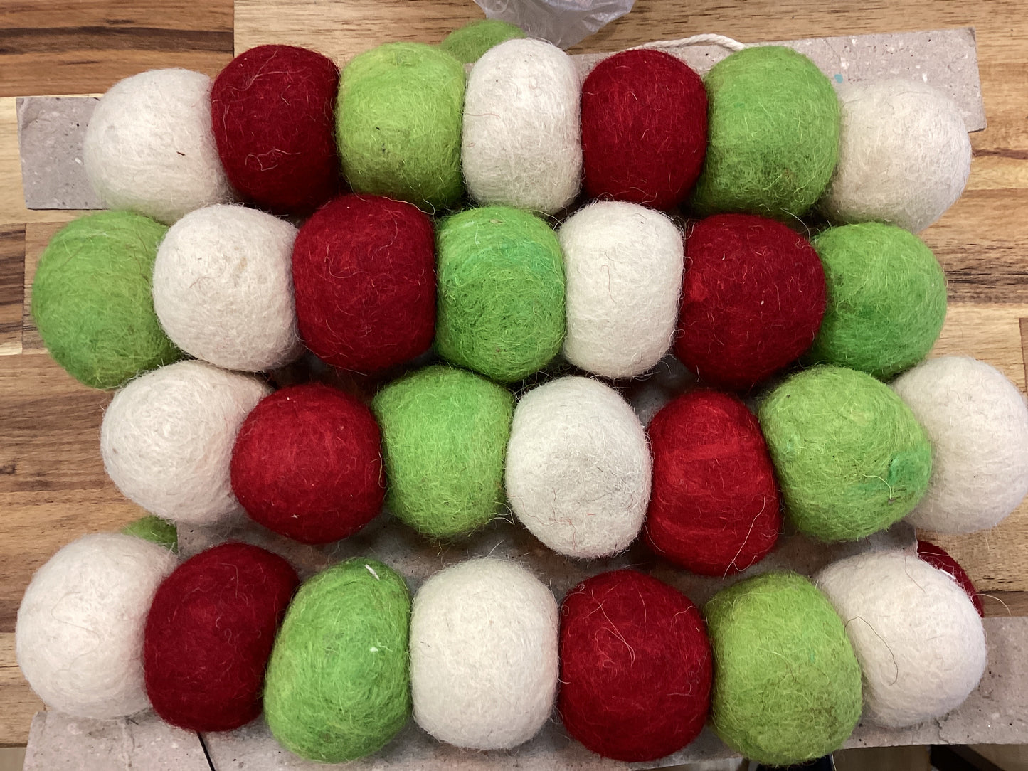 72” wool felt ball garland/red,green,white