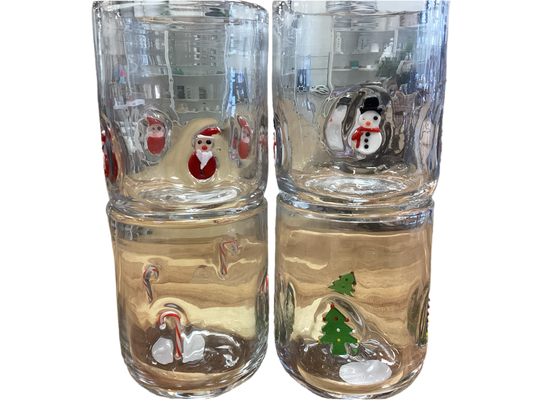Drinking glass w/ holiday image/ 4 styles