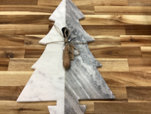 Marble tree cutting board with knife