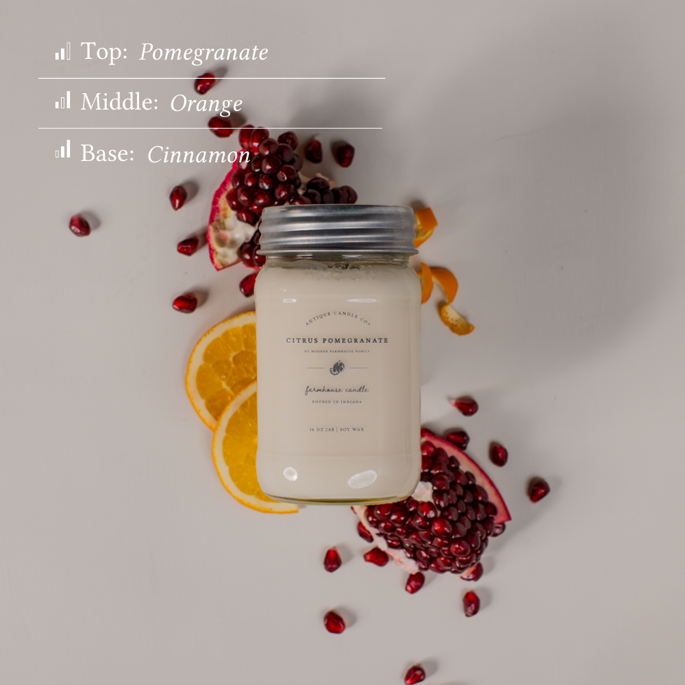 Citrus Pomegranate - Soy Wax Mason Jar Candle: 8 oz