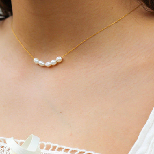Dainty Freshwater Pearls Necklace, Waterproof, Gold