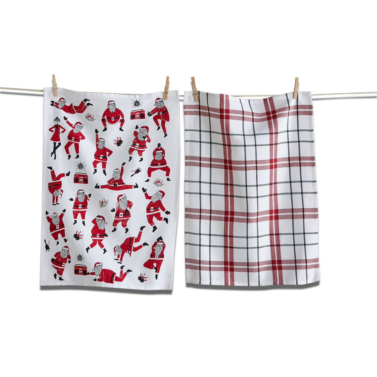 SALE Christmas Oh What Fun Santa Dishtowel Set of 2 - Red