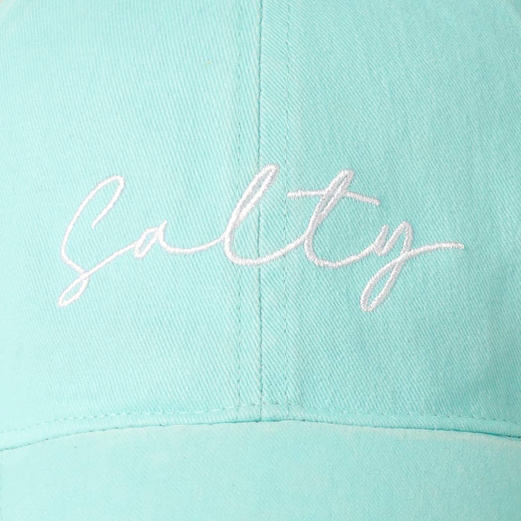 Salty Lettering Embroidery Baseball Cap: One Size / MINT