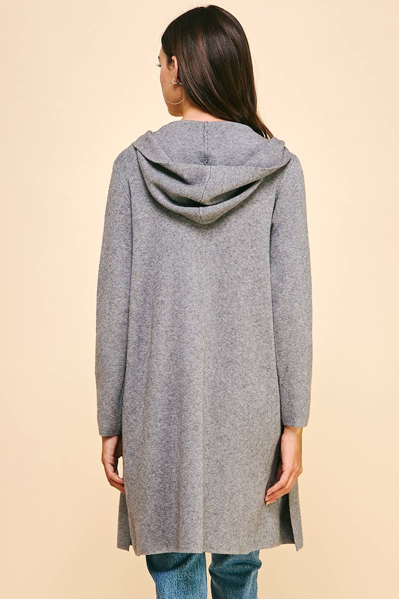 OPEN KNIT hooded CARDIGAN - WARM GREY: ML