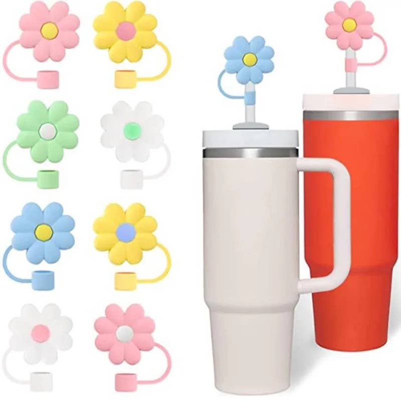 Straw Cover Flower 10mm Straw Stanley Tumbler: White/pink