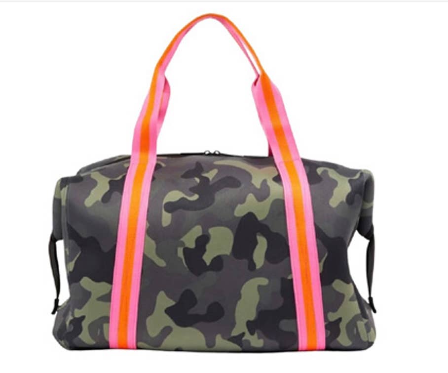 The Cassie Neoprene Weekender Camo W/pink Straps