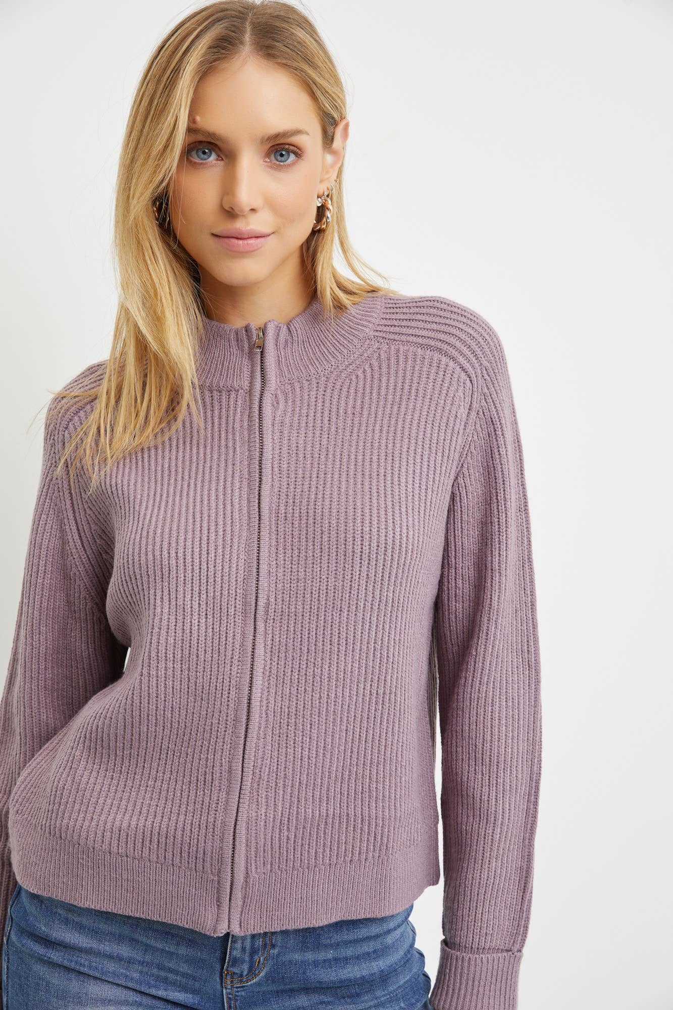 Zip Up Sweater Jacket: SM / Kale