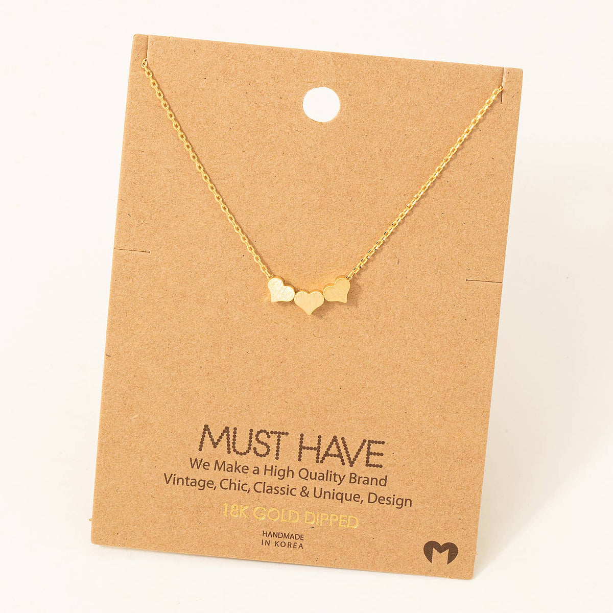 Three Dainty Hearts Necklace: Gold