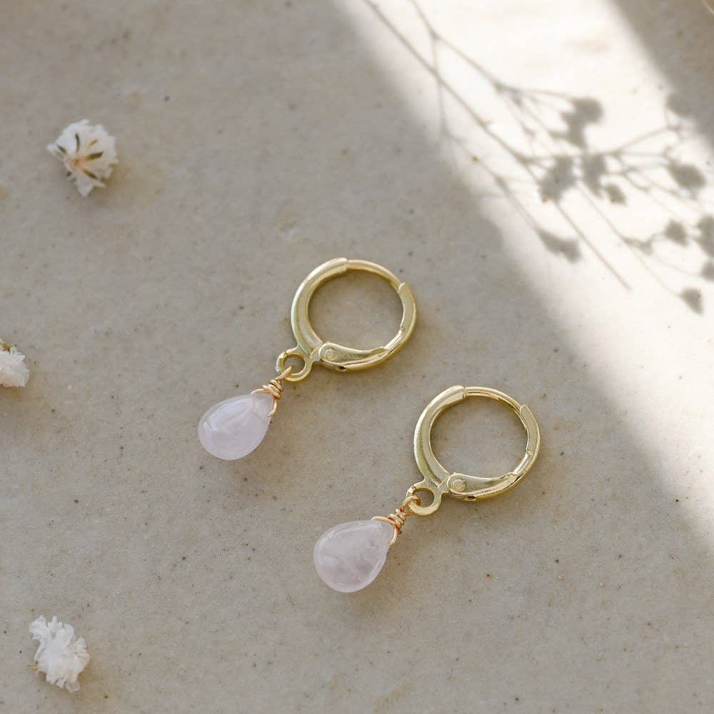 Zia Hoops-Rose Quartz: Gold/Rose Quartz