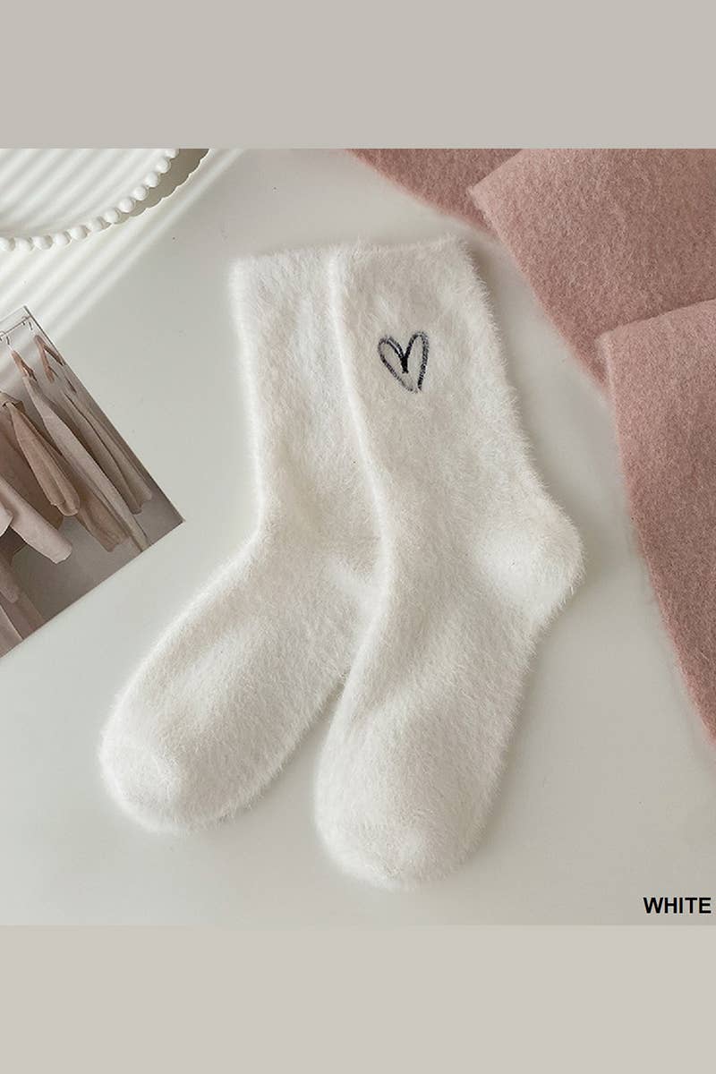 .....SI-25625 HEART EMBROIDERY WARM COMFY SOCKS, 3 PAIRS IN 1: BLACK-163191 / OS