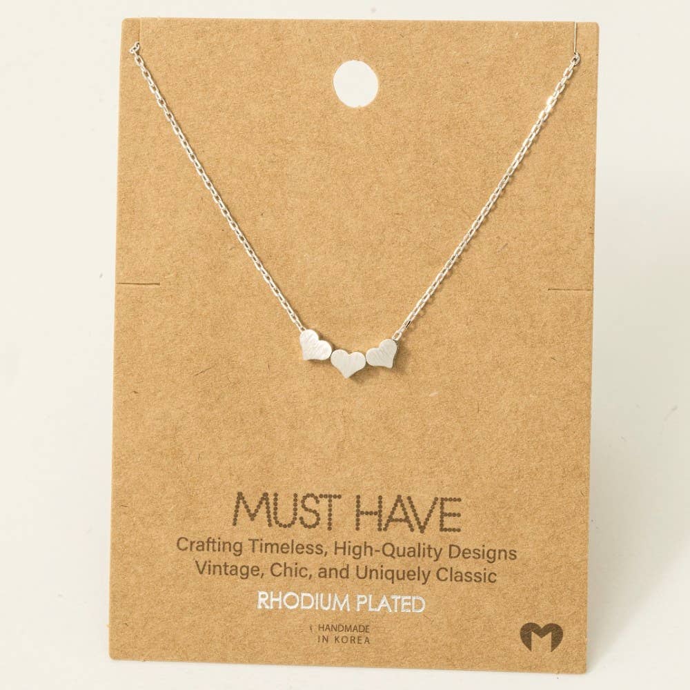 Three Dainty Hearts Necklace: Silver