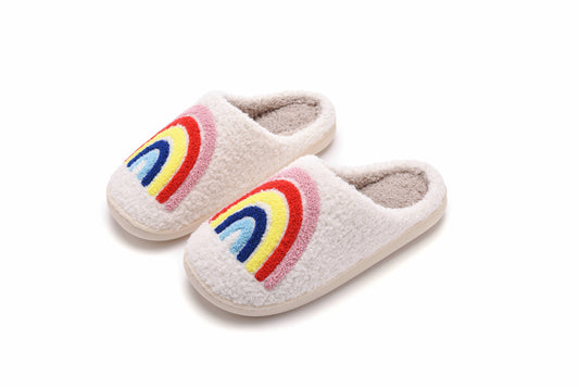 Rainbow Illustrated Soft Fluffy Comfy Warm House Slipper: Large