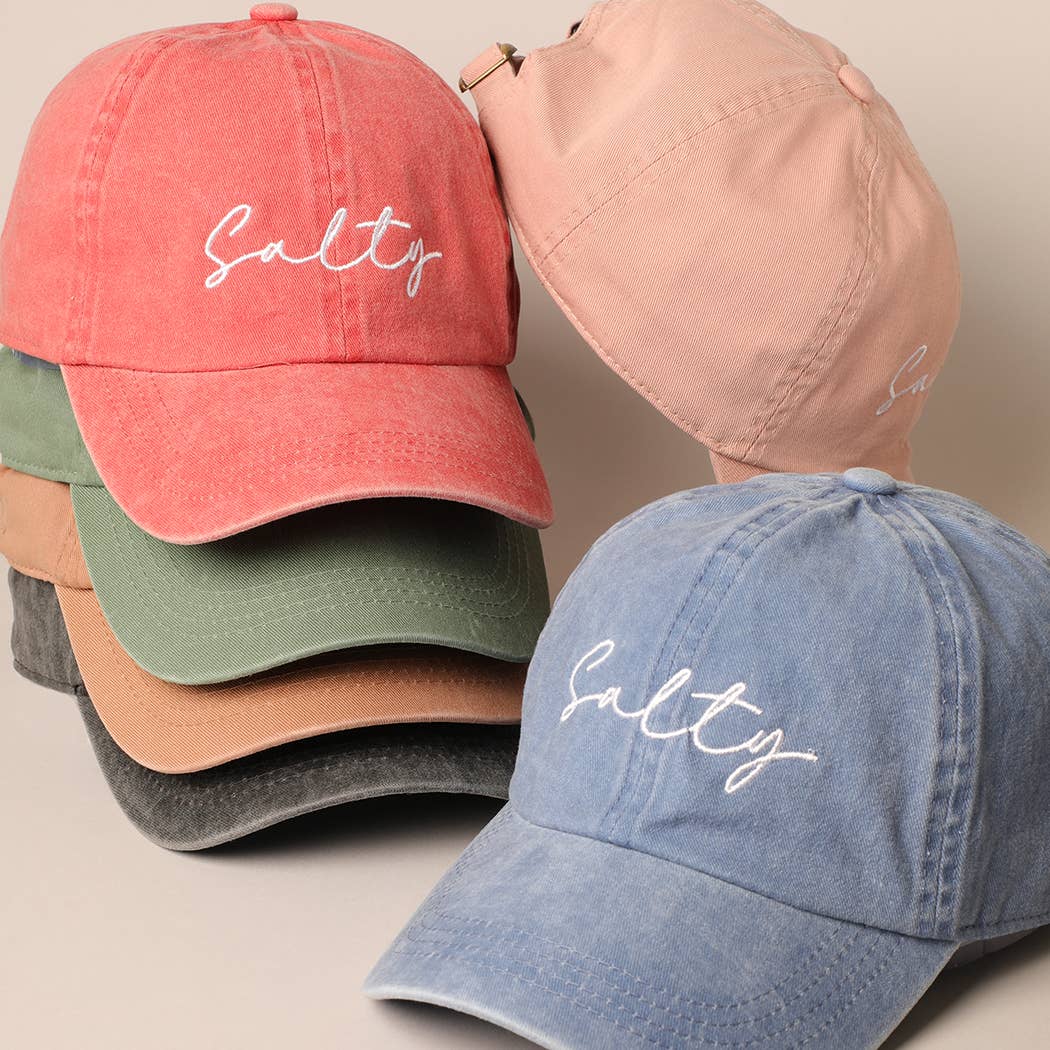 Salty Lettering Embroidery Baseball Cap: One Size / MINT