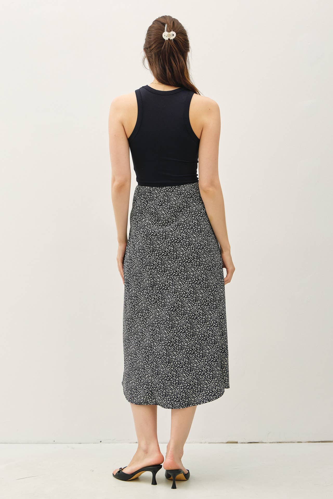 PRINT MIDI SKIRT WITH ELASTIC WAISTBAND: Indigo / M