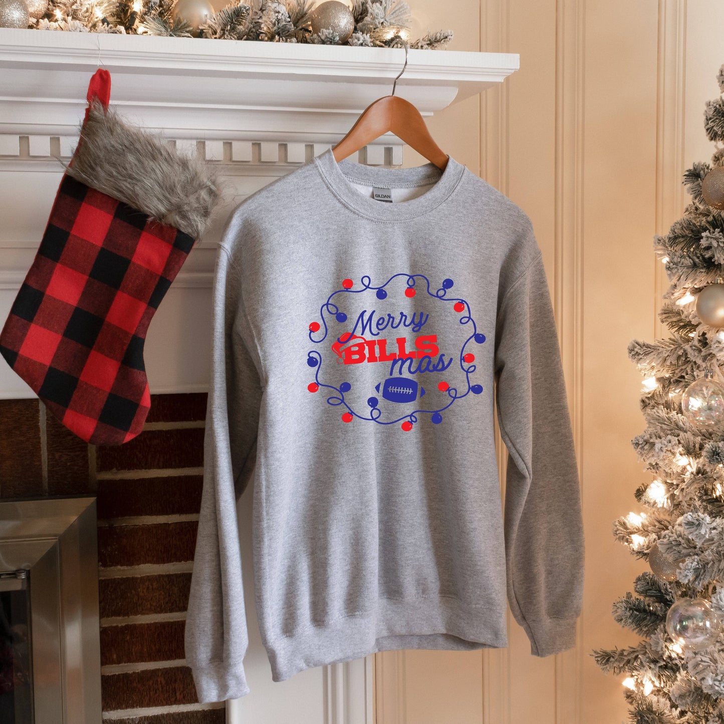 Merry BILLSmas Crewneck Sweatshirt: Heather Grey / Unisex S