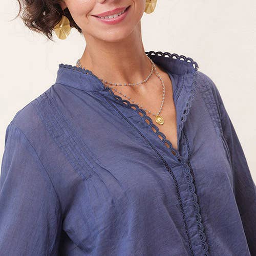 EASY Blouse, Navy Cotton: M
