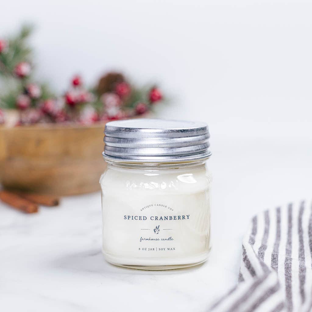 Spiced Cranberry - Soy Wax Mason Jar Candle: 8 oz