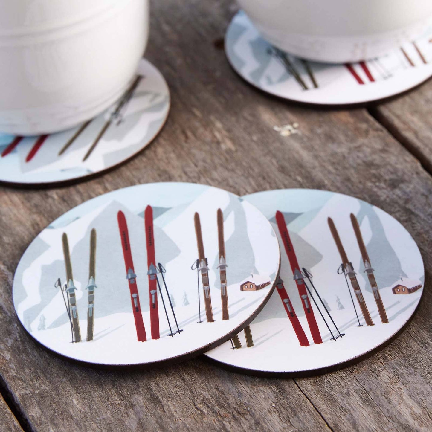 NORDIC SKI Round Coasters, Set of 4