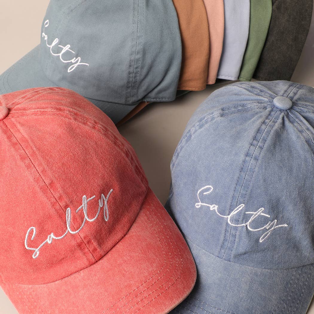 Salty Lettering Embroidery Baseball Cap: One Size / MINT