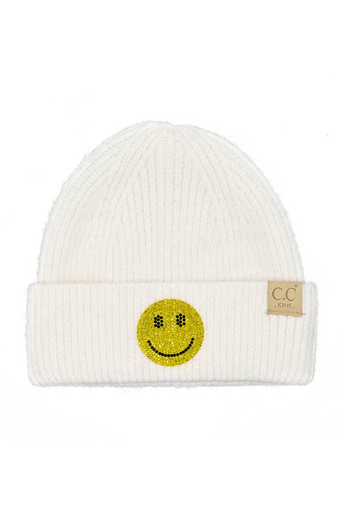 C.C Kids Smile Face Rhinestone Beanie: Pink