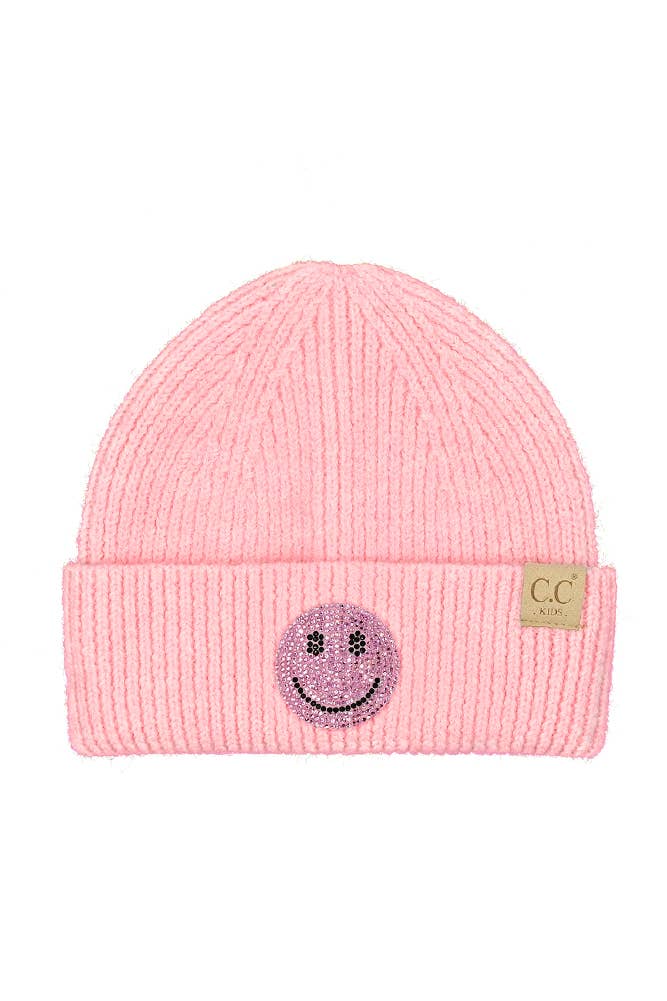 C.C Kids Smile Face Rhinestone Beanie: Lavender