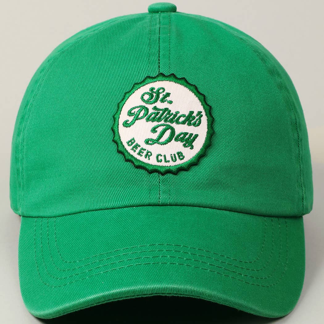 St. Patrick's Day Beer Club Embroidery Patch Cap: Green / ONE SIZE