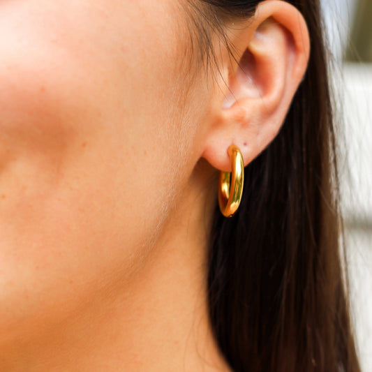 Gold Hoop Huggie Earrings- Waterproof