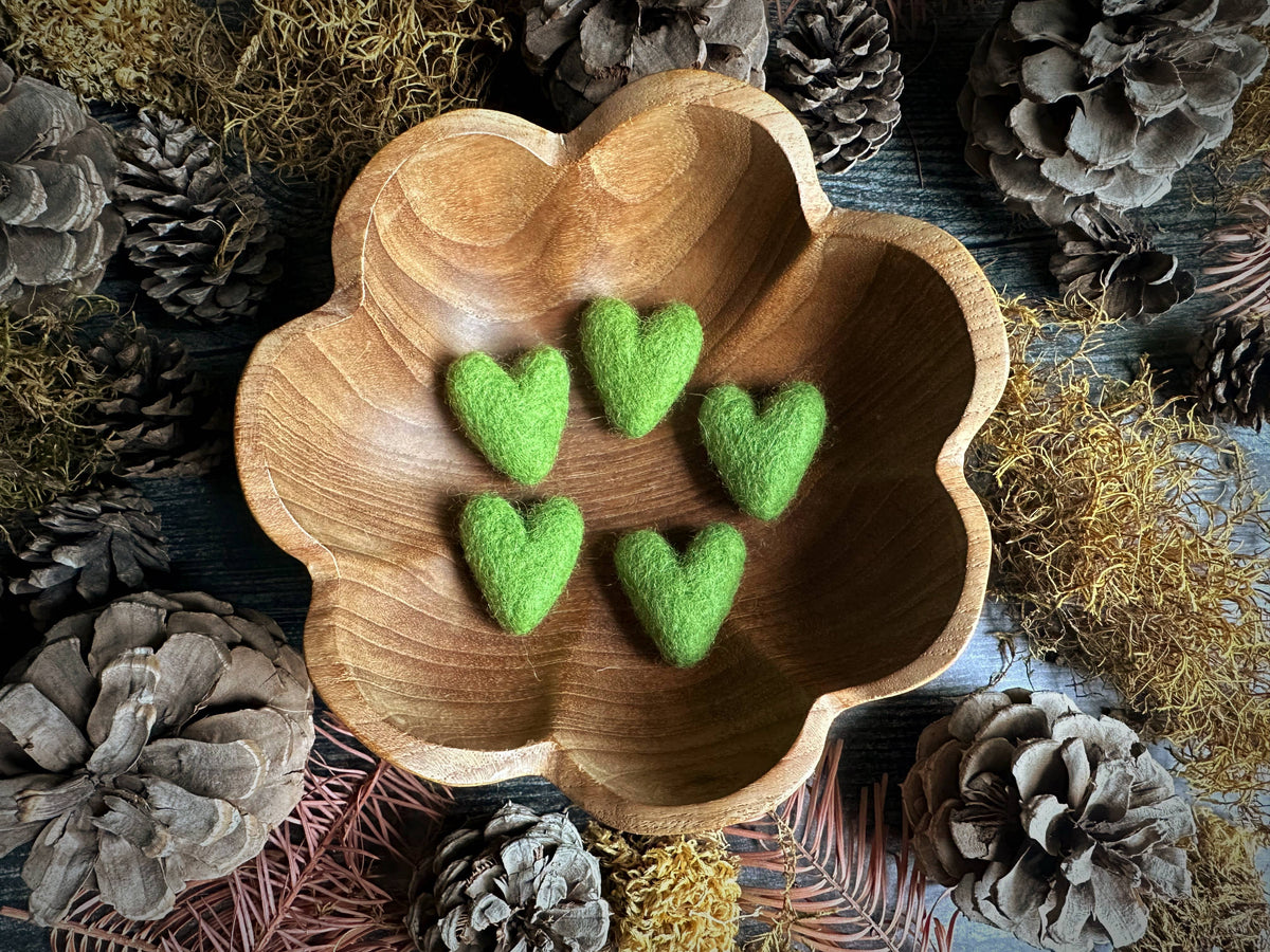 Wool Heart | Felted Wool Mini Decor | 23 Colors: Jasper Green