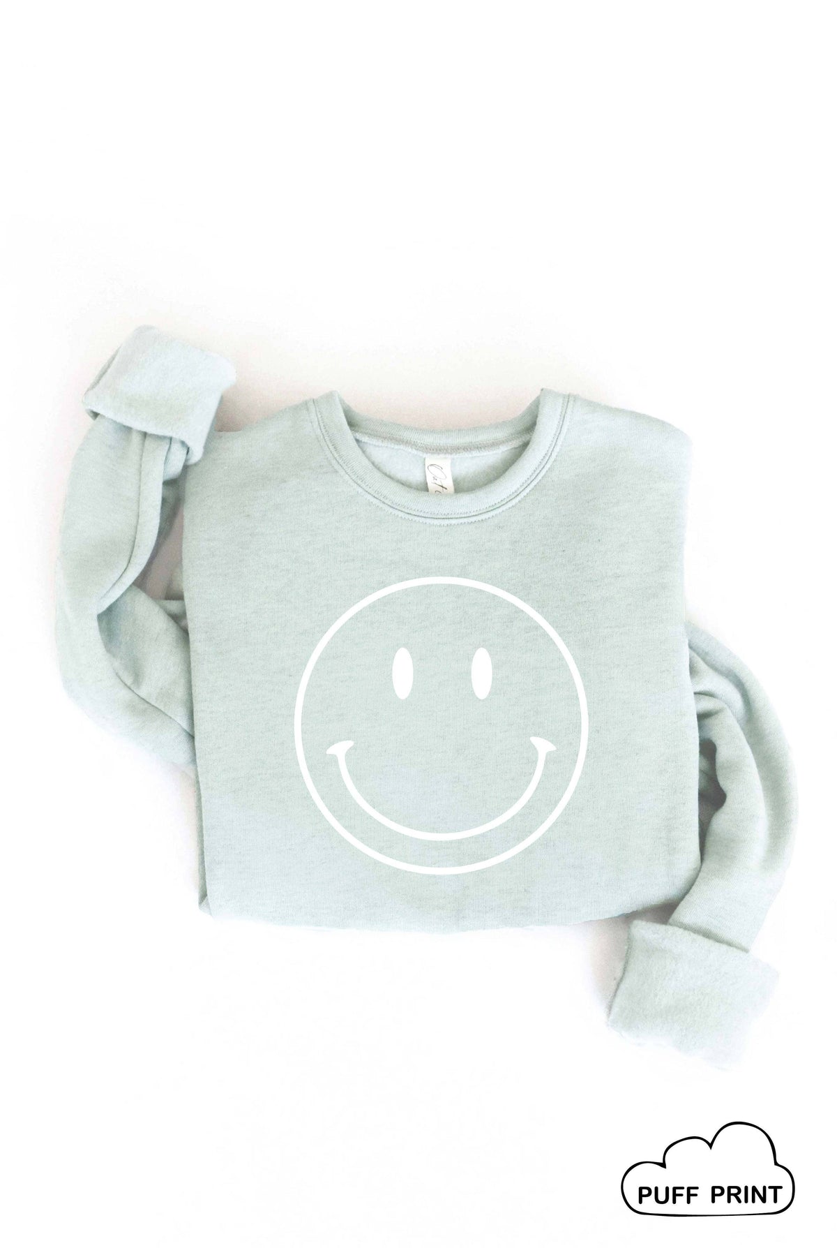 SMILEY FACE Puff Print Graphic Sweatshirt: HEATHER ROYAL blue / S