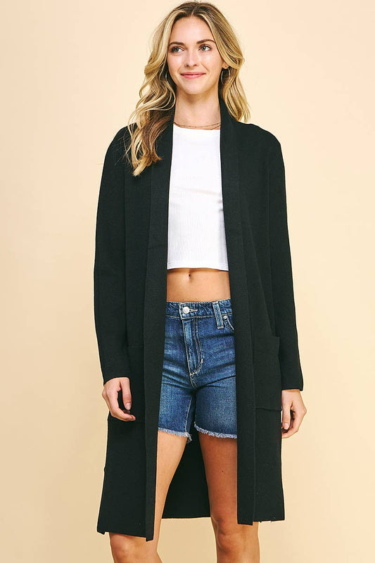 OPEN KNITTED CARDIGAN - 4480W: Black / SM