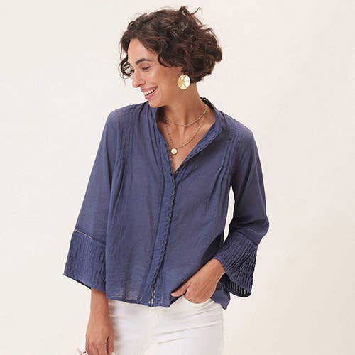 EASY Blouse, Navy Cotton: S