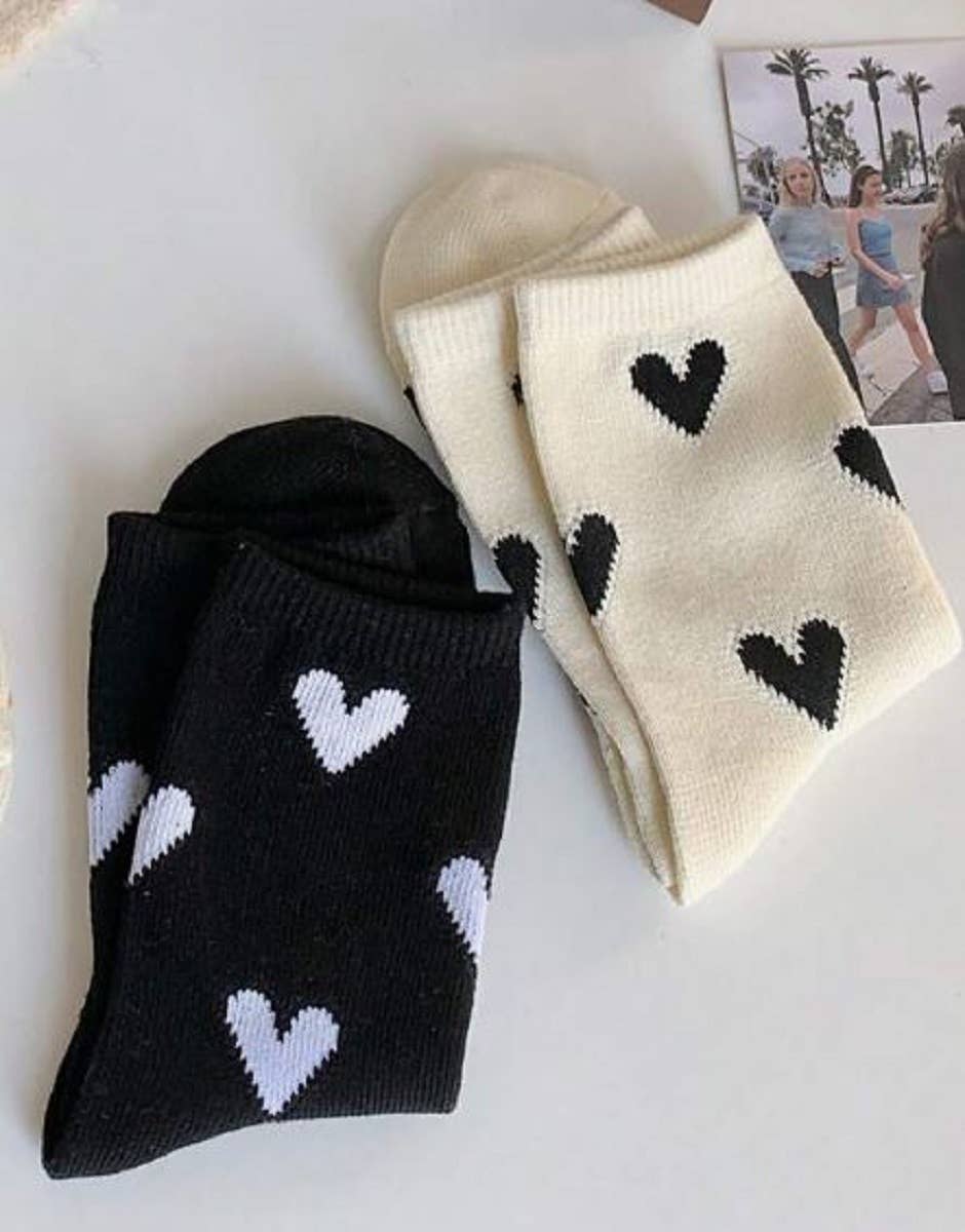 ...._ SI-25637 VALENTINE HEART PATTERN CASUAL SOCKS, 3 PAIRS IN 1: WHITE-163233 / OS