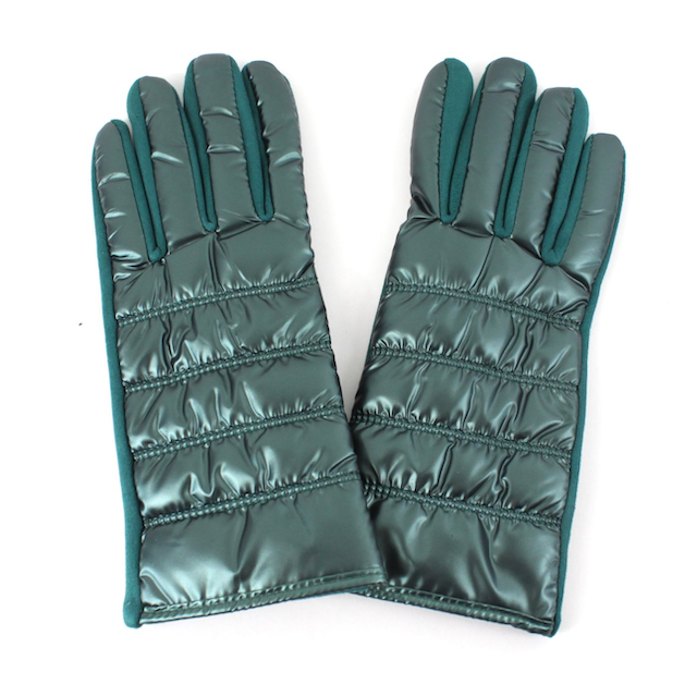 Shiny Puffer Gloves: Black