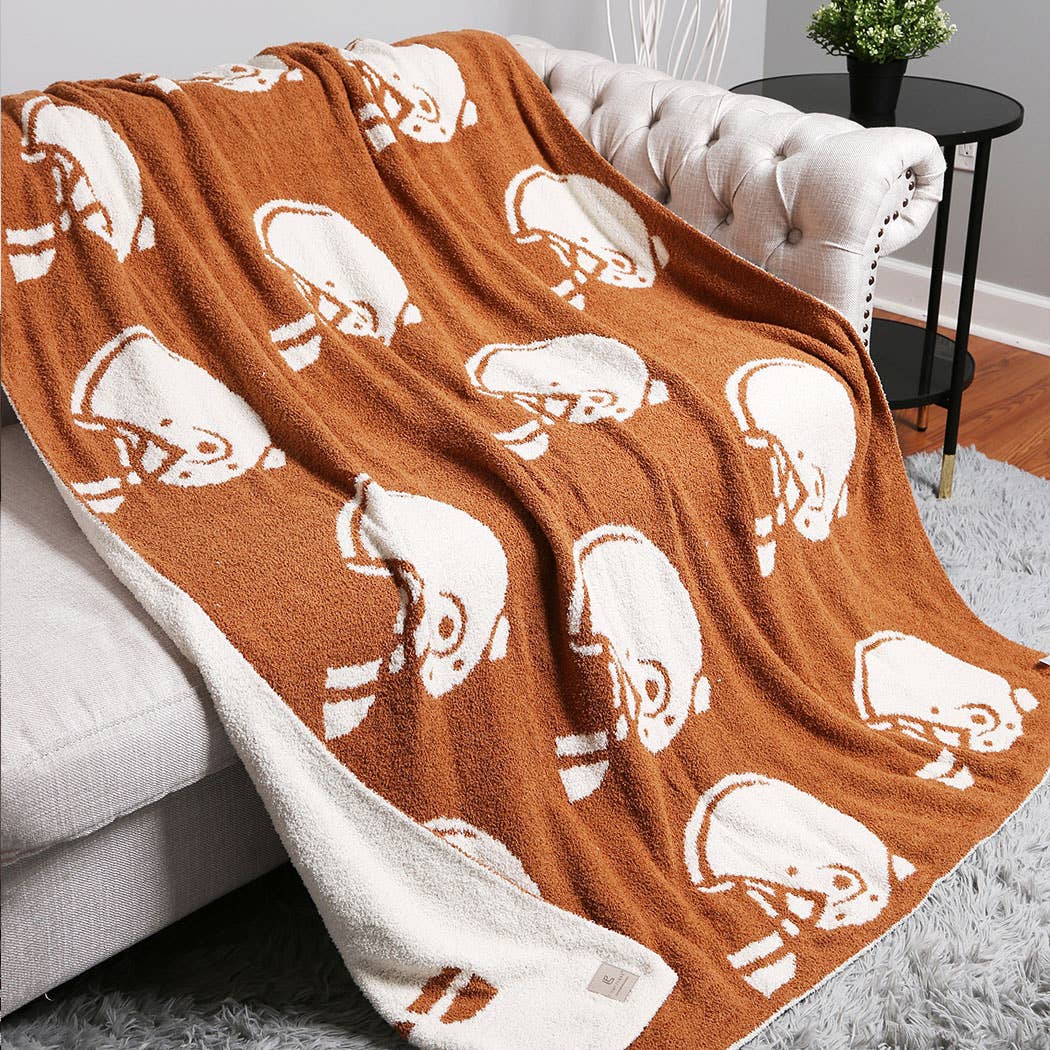Football Helmet Throw Blanket: Brown