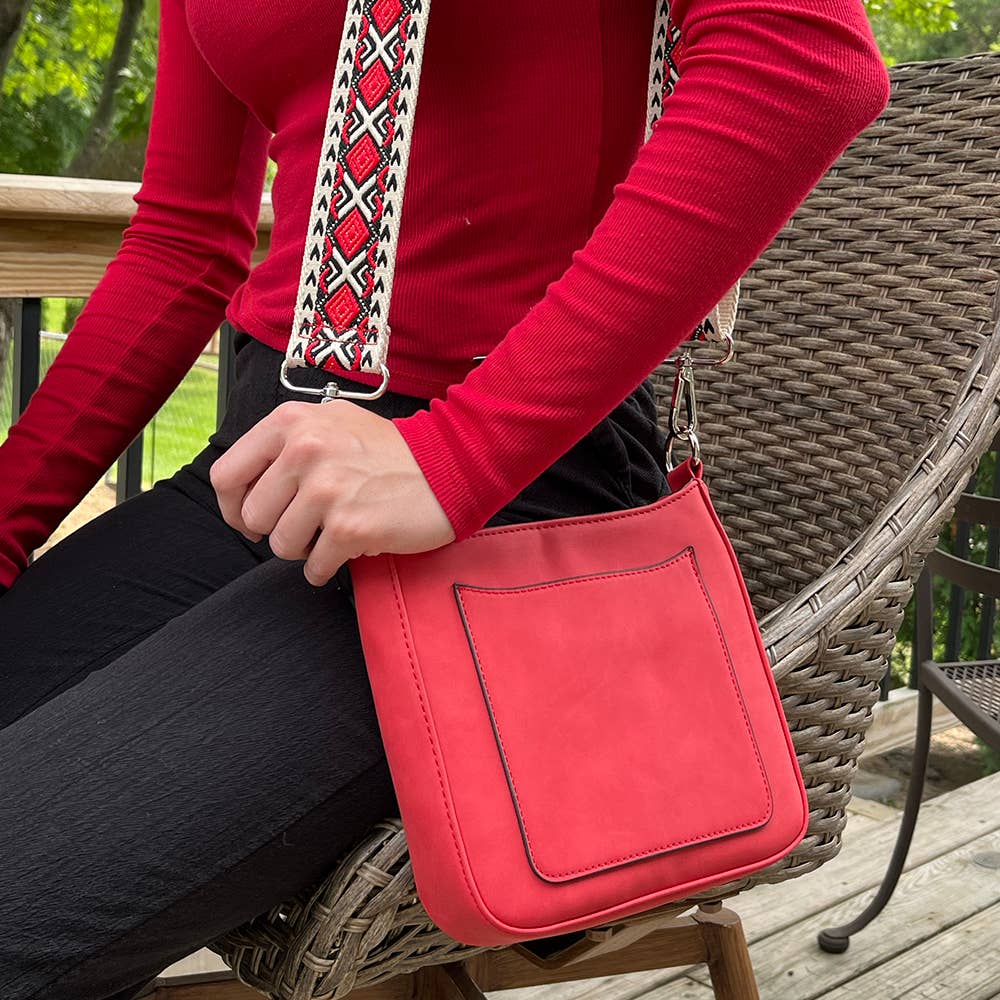 🍁 ASHLEY SUEDE VEGAN LEATHER CROSSBODY: FIRE RED